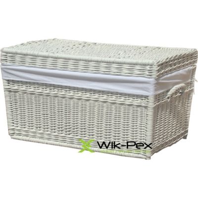 Białe kufry wiklinowe 100 cm - duża skrzynia na pościel